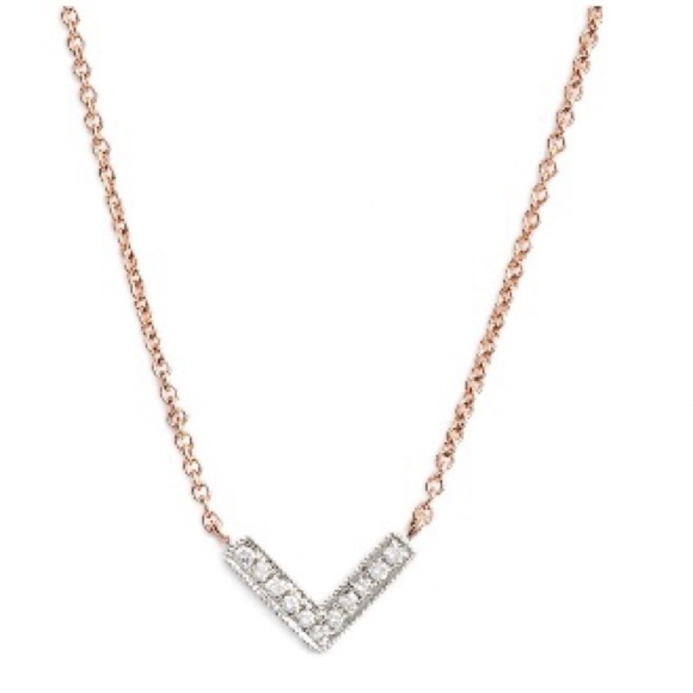 Dana Rebecca 14k rose gold Sylvie Rose V necklace with pave diamonds